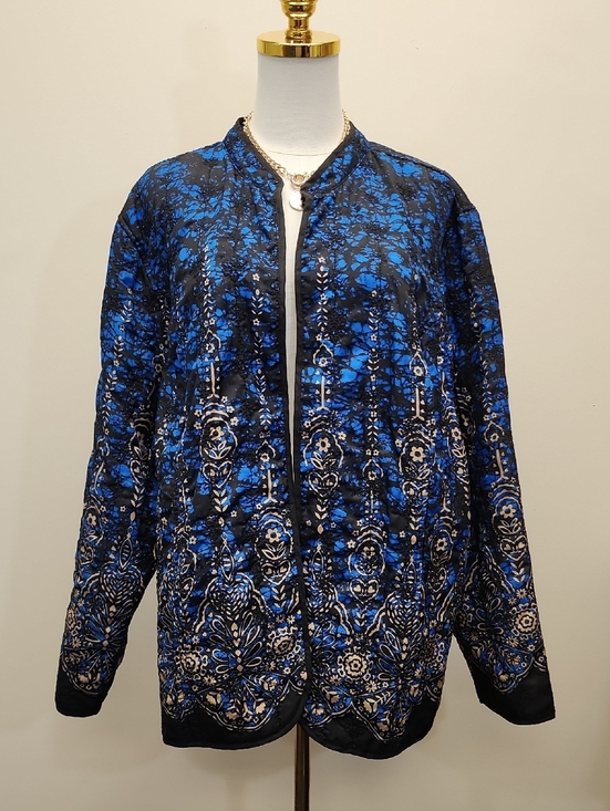 Source Unknown Jackets & Blazers - Reversible Quilted Jacket Blue Black Floral Boho Lightweight Coat Large